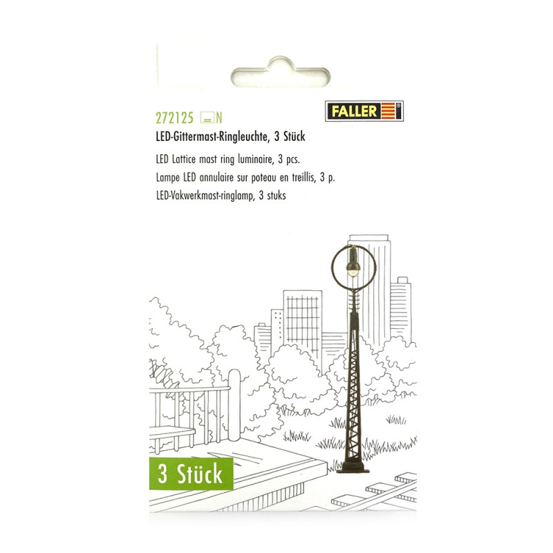 Lampadaires annulaires à LED 12 V - 84 mm (x3) - FALLER 272125 - N 1/160