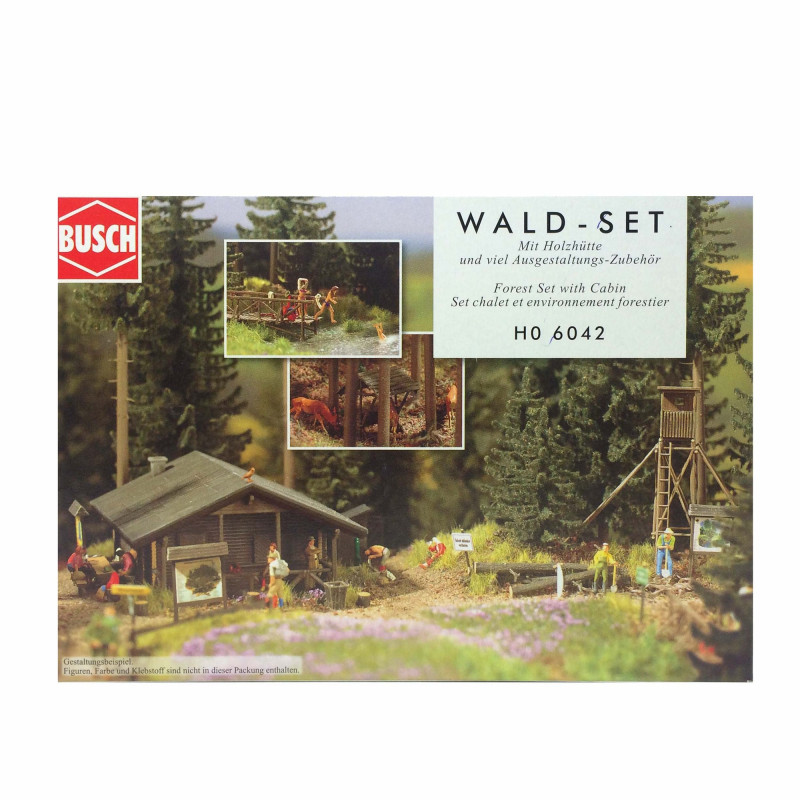 Chalet de forêt avec ses accessoires-HO-1/87-BUSCH