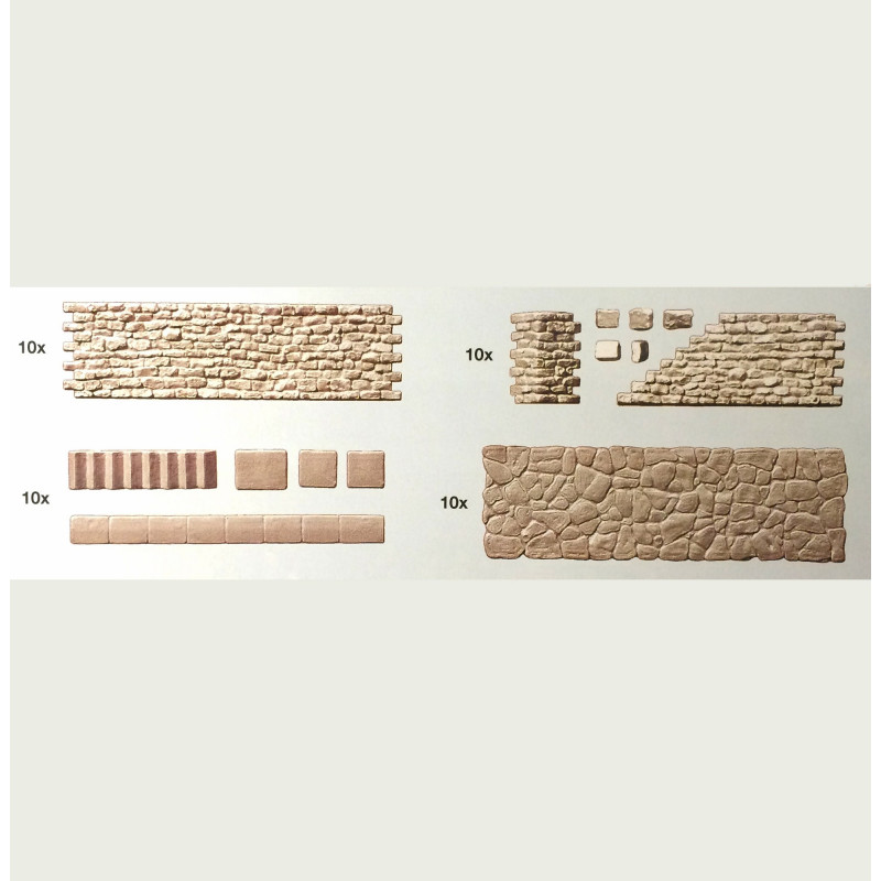 Mur en pierre maçonnées et trottoirs-HO-1/87-PREISER