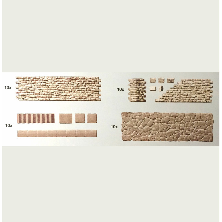 Mur en pierre maçonnées et trottoirs-HO-1/87-PREISER