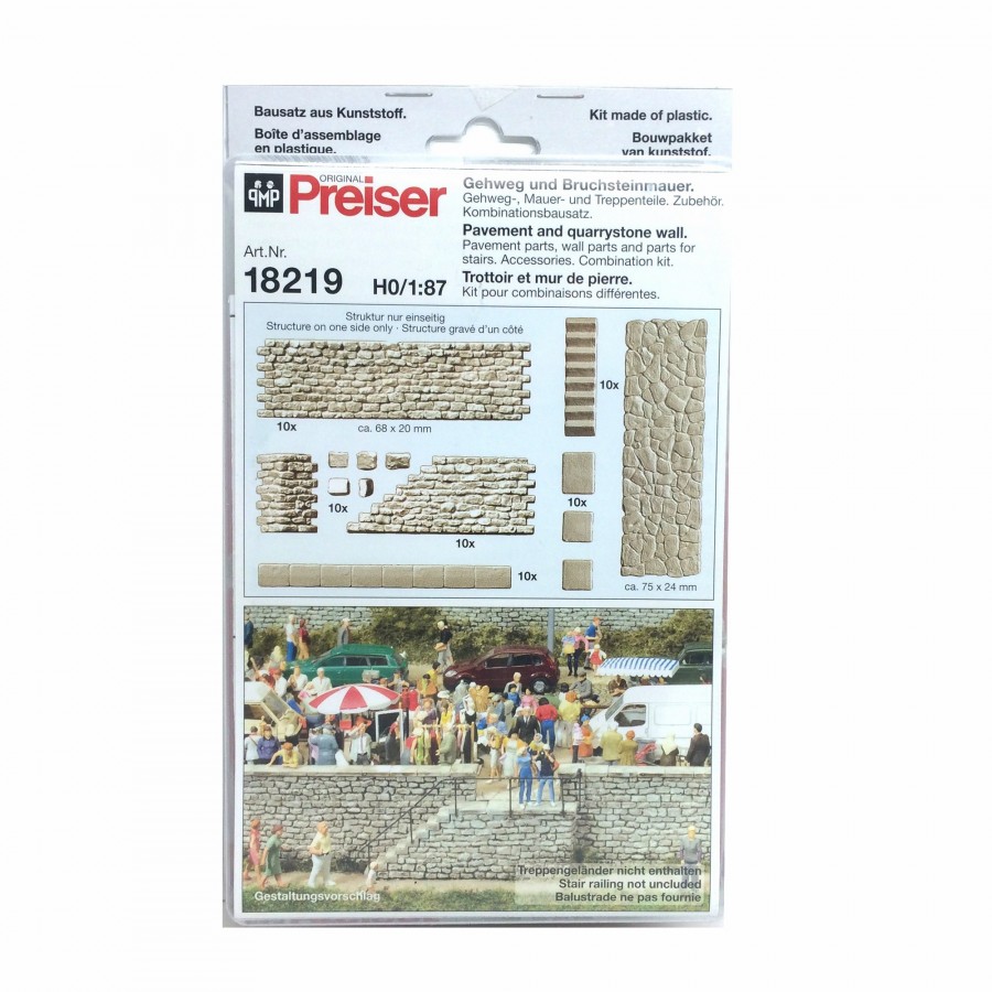 Mur en pierre maçonnées et trottoirs-HO-1/87-PREISER