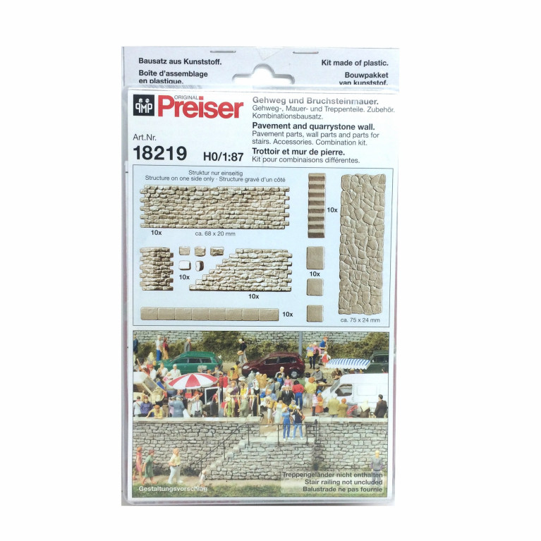 Mur en pierre maçonnées et trottoirs-HO-1/87-PREISER