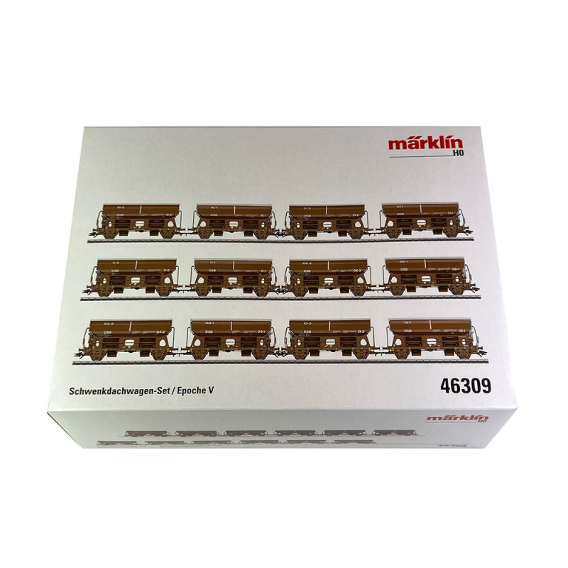 12 wagons trémies à toit pivotant Tdgrrs  DSB, Ep V - MARKLIN 46309 - HO 1/87