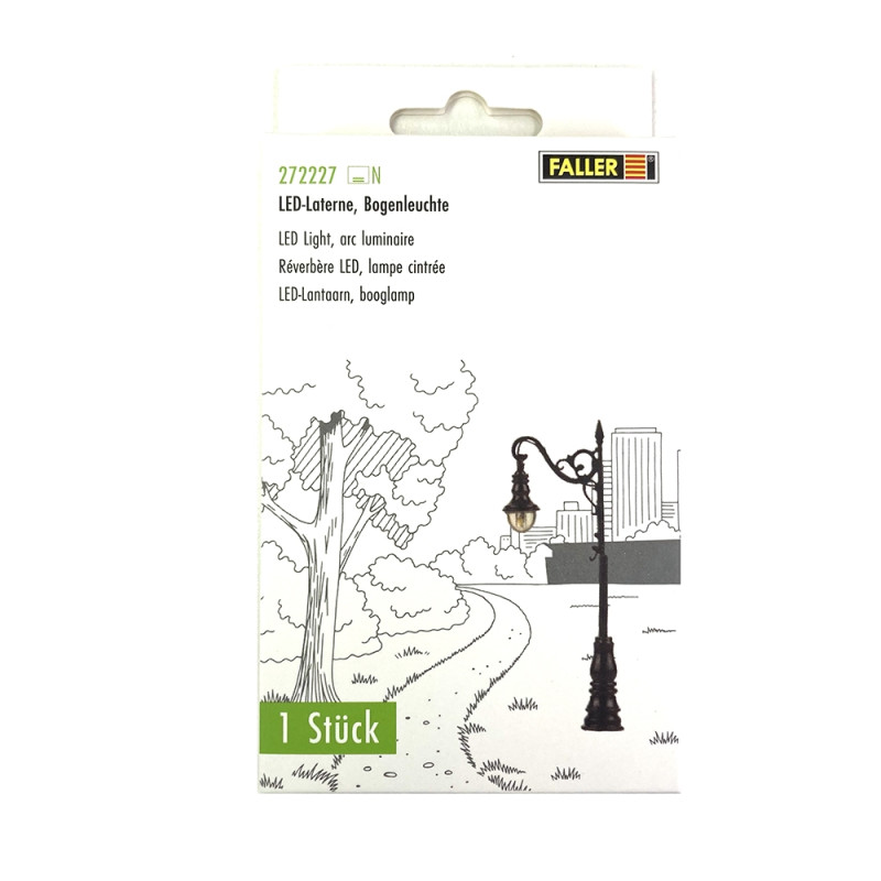 Réverbère 1 bras, cintrés, à LED 12 V - 65 mm - FALLER 272227 - N 1/160