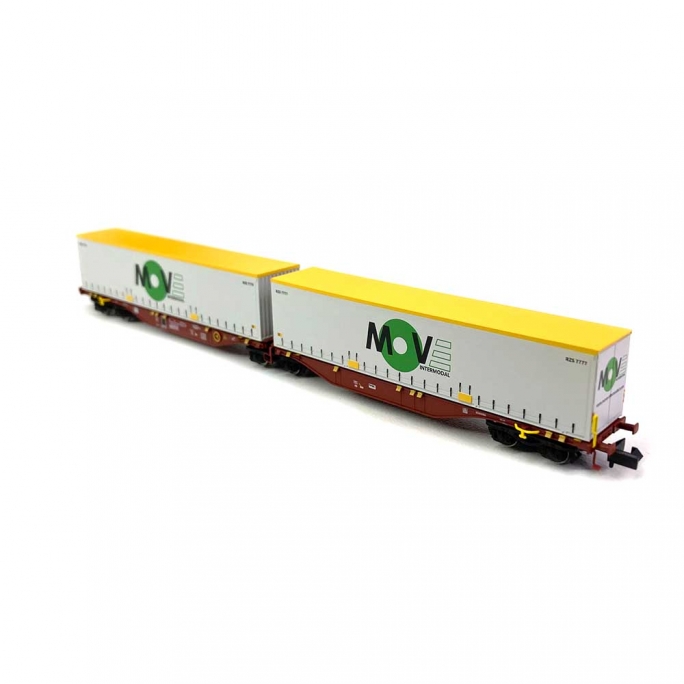 Wagon Sggmrss 90 TOUAX porte conteneurs "MOVE" Sncf, Ep V et VI - REE NW209 - N 1/160