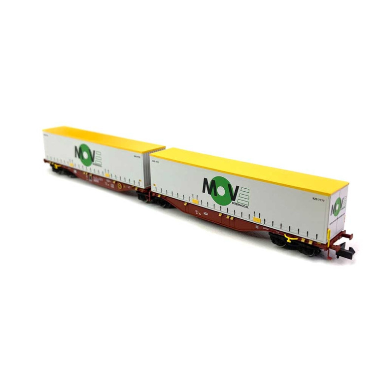 Wagon Sggmrss 90 TOUAX porte conteneurs "MOVE" Sncf, Ep V et VI - REE NW209 - N 1/160