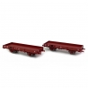 2 wagons plats OCEM 29 rouge freiné roues pleines Sncf, Ep III - REE WB607 - HO 1/87
