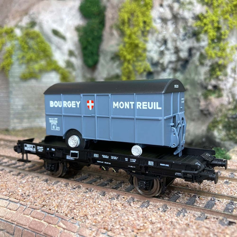 Wagon UFR mono-porteur roue pleines "Bourgey Montreuil" Sncf, Ep III - REE WB647 - HO 1/87