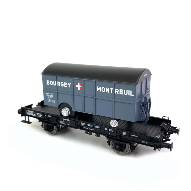 HO] : Wagon UFR monoporteur + Remorque Fourgon « BOURGEY MONTREUIL