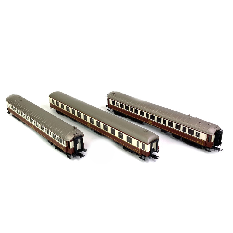 3 voitures voyageurs "Al-Andalus Expreso Renfe 70 ans , Ep IV - ELECTROTREN HE4007 -  HO 1/87