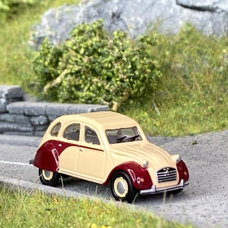 Citroën 2CV, 2 couleurs crème bordeaux  - SCHUCO 452665901 - HO 1/87