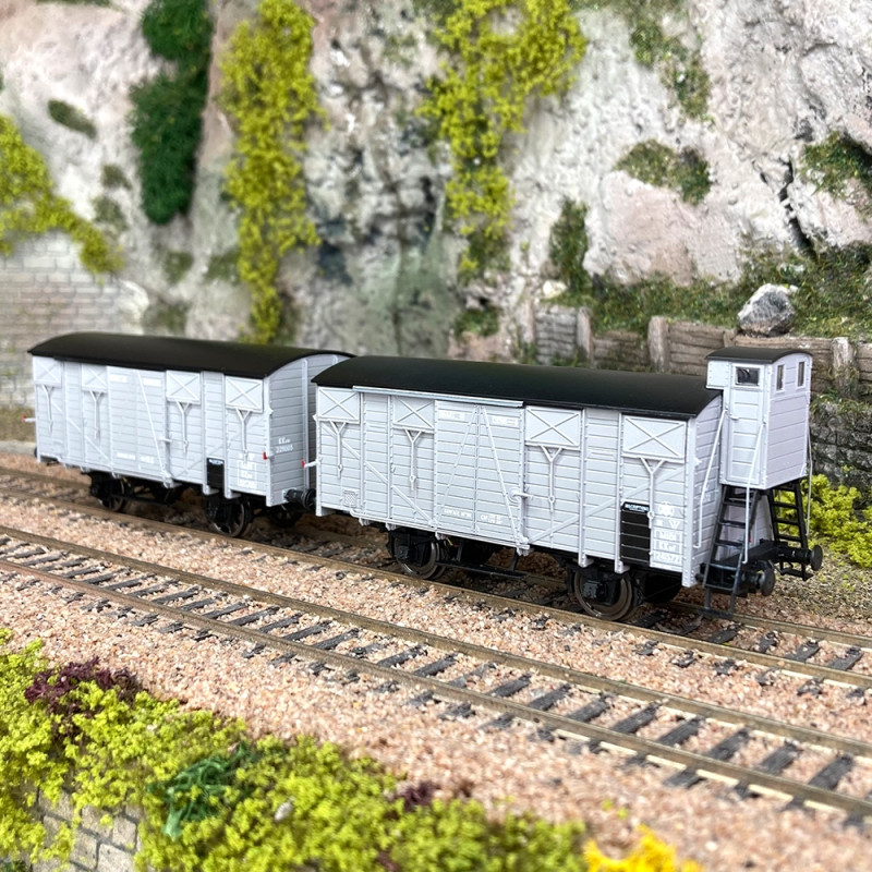 2 wagons couverts OCEM 19 avec guérite Midi, Ep II - REE WB683 - HO 1/87