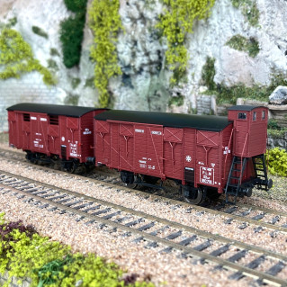 2 wagons couverts OCEM 19 avec guérite PLM, Ep II - REE WB685 - HO 1/87