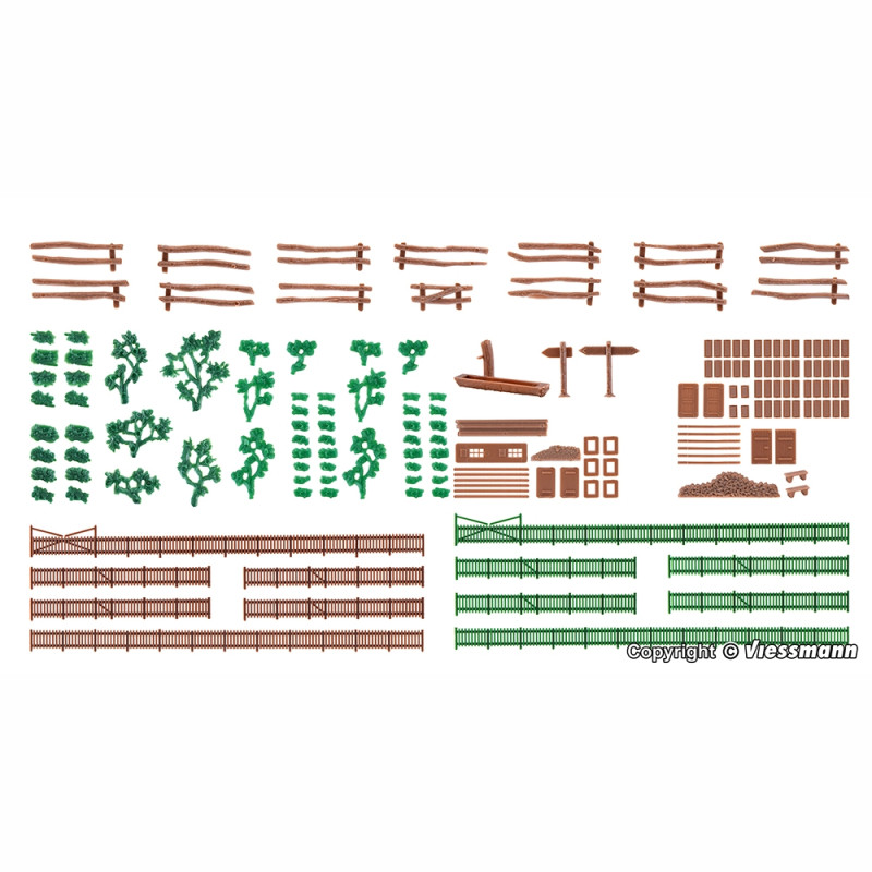 Set de décoration, clôtures, verdure, piles de bois, etc... - KIBRI 36692 - Z 1/220