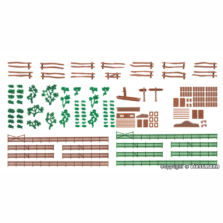 Set de décoration, clôtures, verdure, piles de bois, etc... - KIBRI 36692 - Z 1/220
