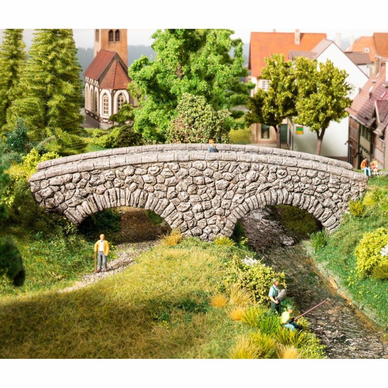 Petit pont maçonné en pierre, 2 arches de 215 mm - NOCH 58692 - H0 1/87