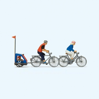 Famille Cyclistes avec remorque - PREISER 10638 - HO 1/87