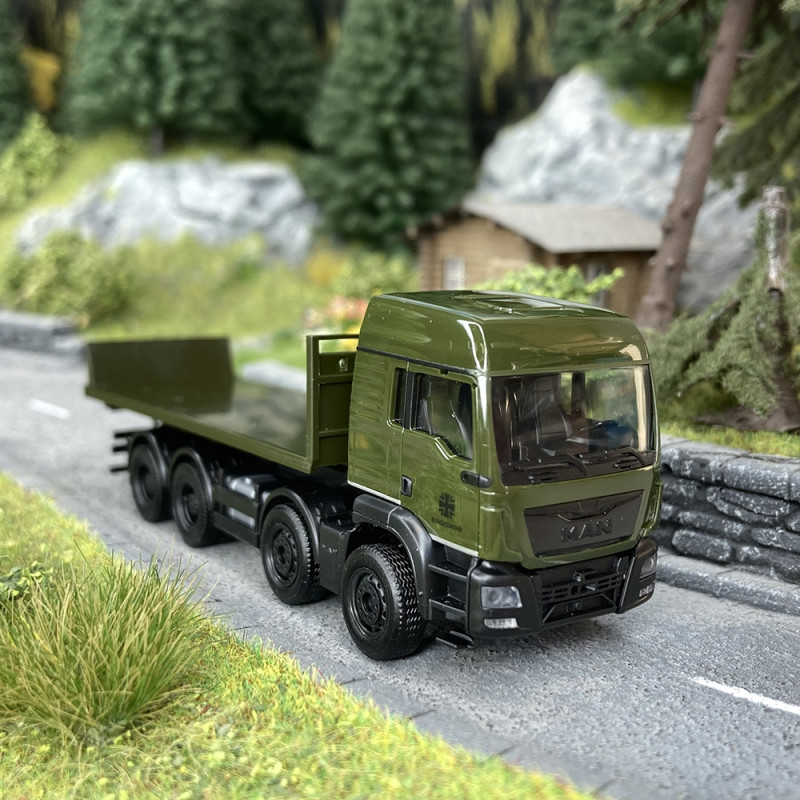 MAN TGS LX Militaire, Plateau, Vert Kaki - HERPA 746816 - HO 1/87