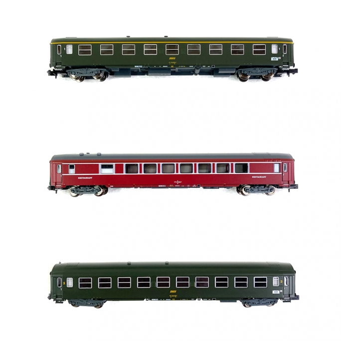 Voiture grande ligne express 2CL B10, 1CL A9 et restaurant "Paris -Nice" Sncf , Ep IV - MINITRIX 18219 - N 1/160-
