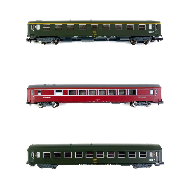 Voiture grande ligne express 2CL B10, 1CL A9 et restaurant "Paris -Nice" Sncf , Ep IV - MINITRIX 18219 - N 1/160-