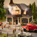 Maison close en feu avec bruitage et effet lumineux + figurines - NOCH 66507 - HO 1/87