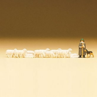 Berger, son chien et le troupeau de moutons - PREISER 79160 - N 1/160