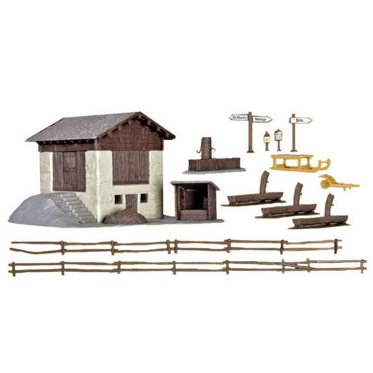 Grange de montagne avec accessoires-HO-1/87-KIBRI
