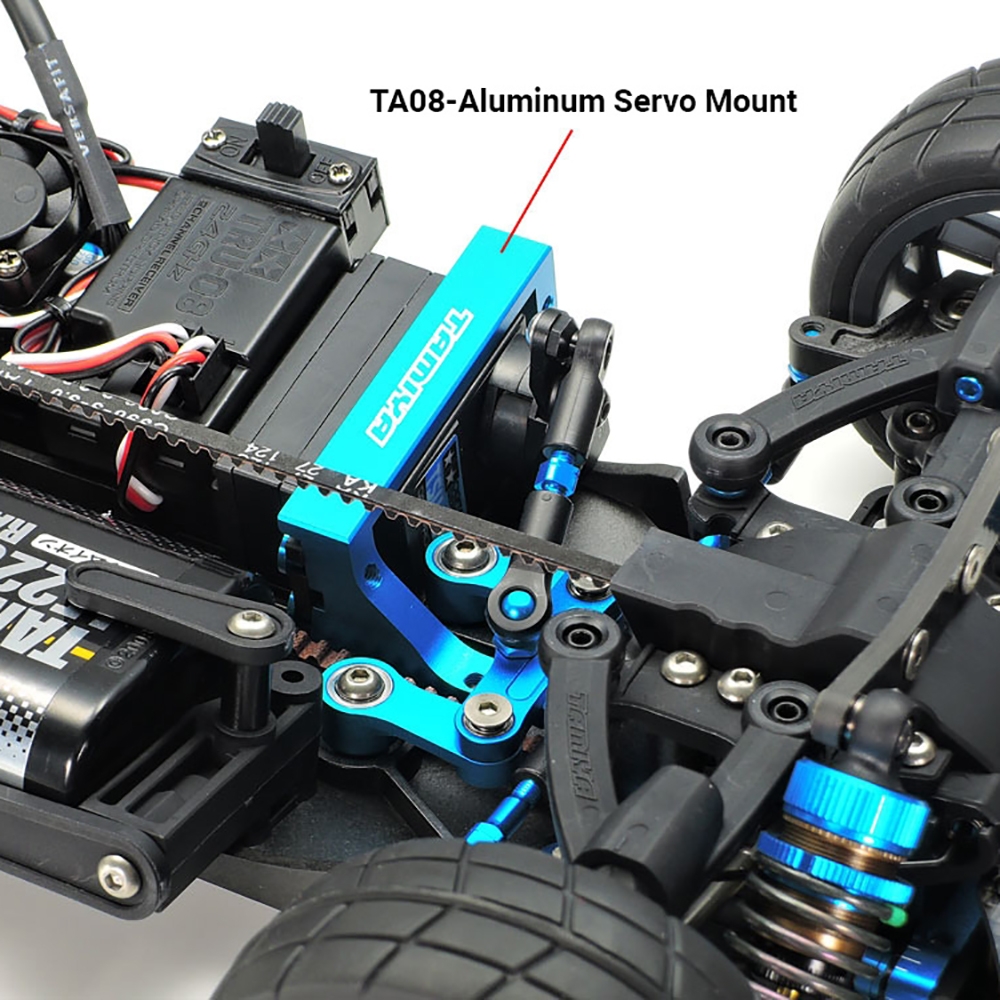 Support de servo en aluminium bleu pour châssis TA08 - TAMIYA 22004