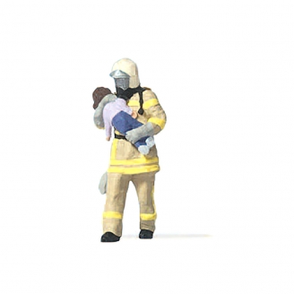 Pompier avec enfant (beige) - PREISER 28252 - HO 1/87