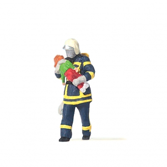 Pompier avec enfant (bleu) - PREISER 28251 - HO 1/87