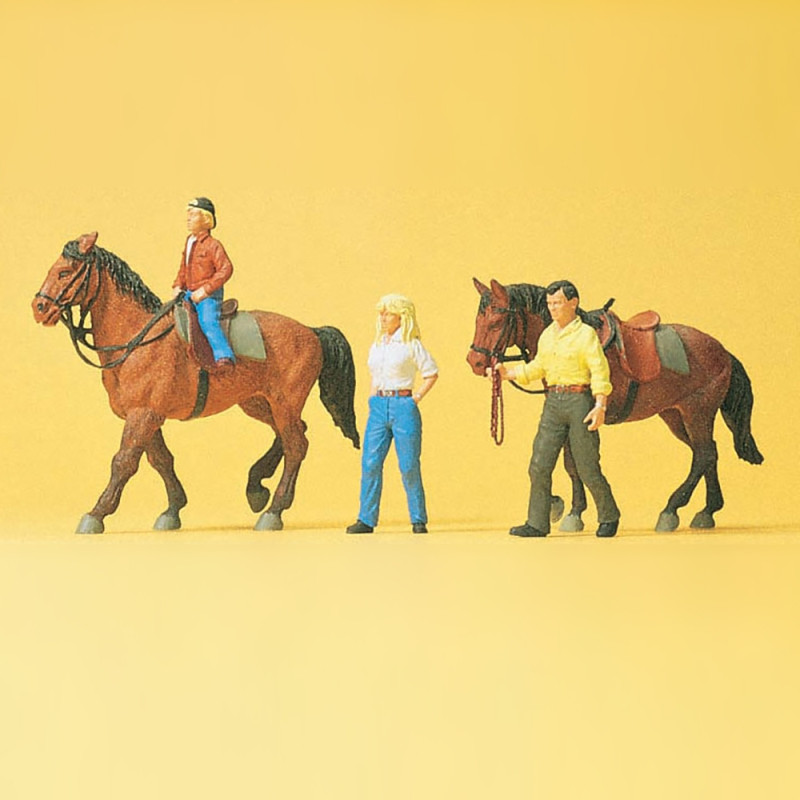 Personnages + 2 chevaux, Equitation - PREISER 10500 - HO 1/87