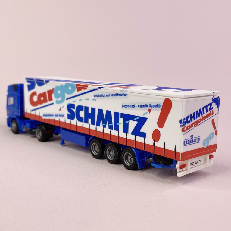 Camion MAN F 90 HD Aerop bâché / Schmitz - AWM 75880 - HO 1/87