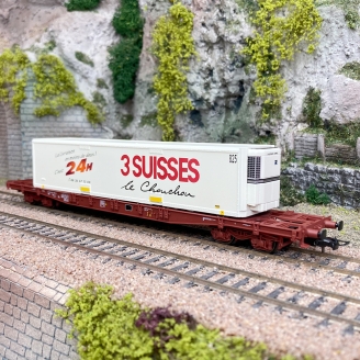 Wagon porte conteneur Sgss "3 Suisses" Sncf, Ep V - JOUEF HJ6213 - HO 1/87