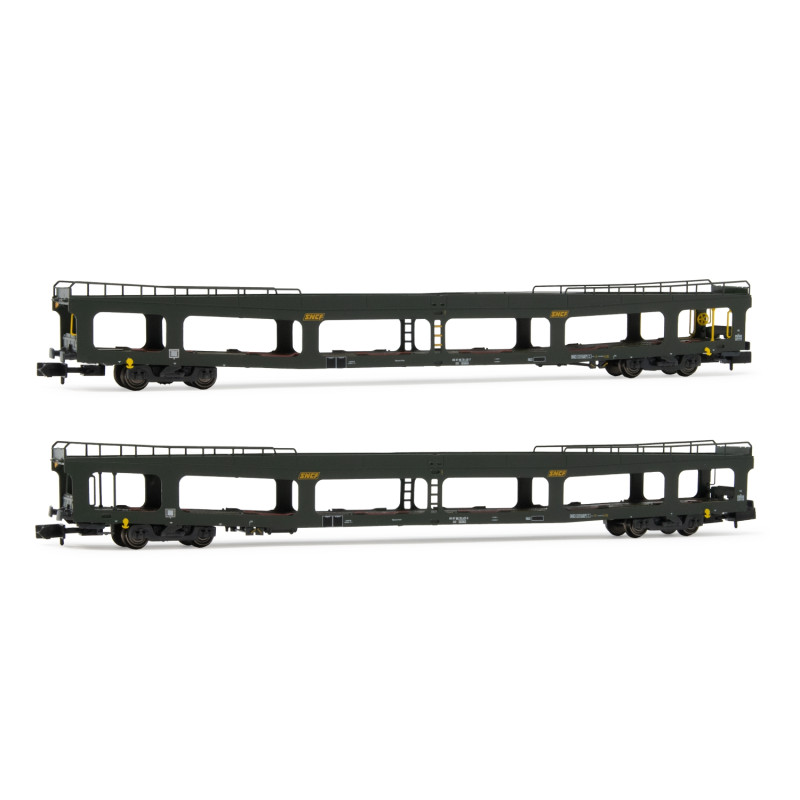 2 Wagons porte autos DD DEV66  logo "Encadré jaune" Sncf, Ep IV - ARNOLD HN4346 - N 1/160