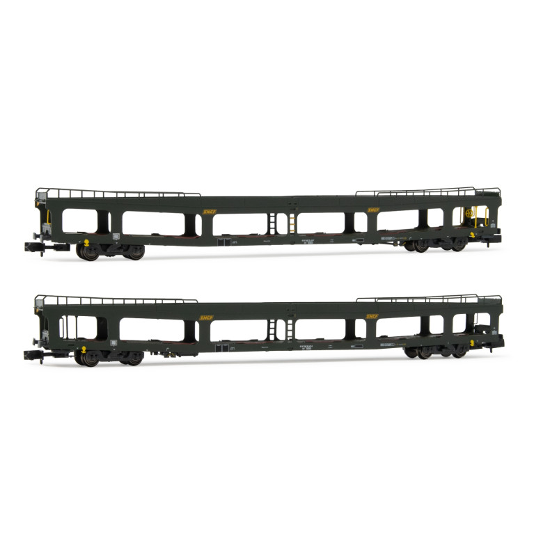 2 Wagons porte autos DD DEV66  logo "Encadré jaune" Sncf, Ep IV - ARNOLD HN4346 - N 1/160