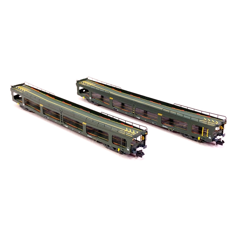2 Wagons porte autos DD DEV66  logo "Encadré jaune" Sncf, Ep IV - ARNOLD HN4346 - N 1/160