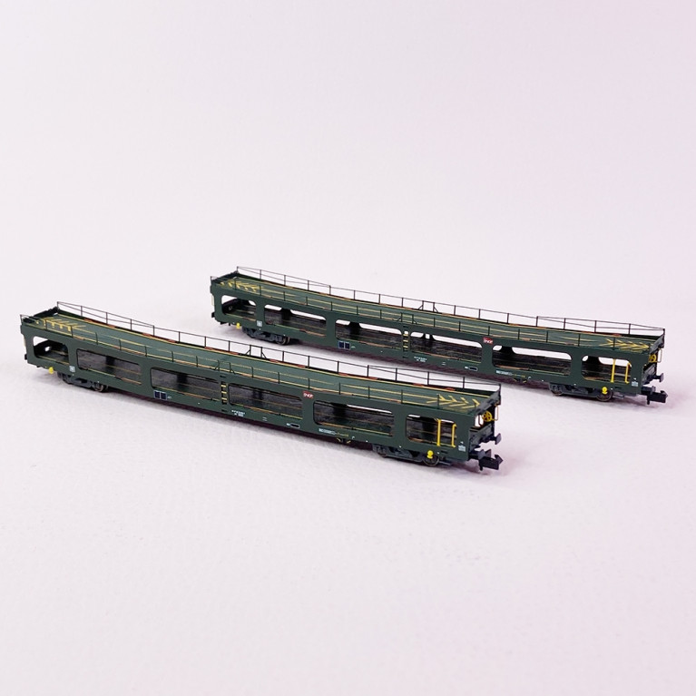 2 Wagons porte autos DD DEV66  logo "Carmillon" Sncf, Ep VI - ARNOLD HN4348 - N 1/160