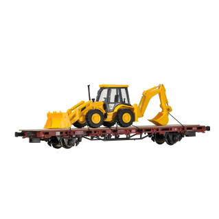 Wagon plat avec tractopelle jcb-HO-1/87-KIBRI 