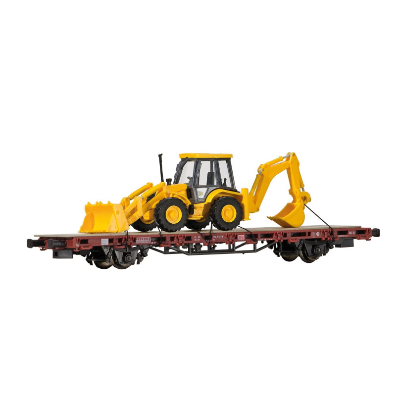 Wagon plat avec tractopelle jcb-HO-1/87-KIBRI 