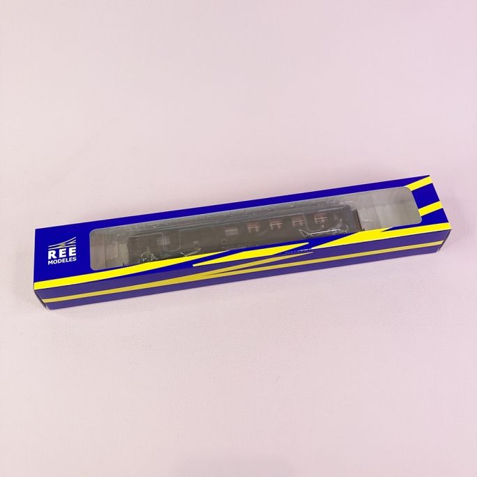 Voiture métallisée Ex-PLM B4D 2CL/fourgon, feu fin de convoi Sncf, Ep IIId - REE VB464 - HO 1/87