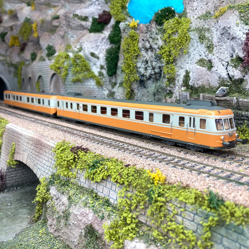 Autorail RGP2 XBD 2710 + XRAB 7710, "orange / gris béton" Sncf, Ep IV  - JOUEF HJ2388 - HO 1/87