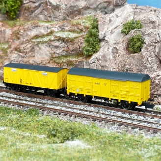2 wagons couverts livré jaune, AZVI, Ep V et VI - ARNOLD HN6517 - N 1/160