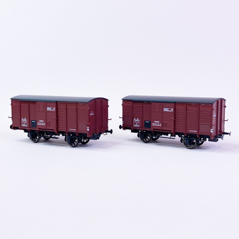2 wagons couverts primeur 10T rouge Sideros type 2, PLM, Ep II - REE WB743 - HO 1/87