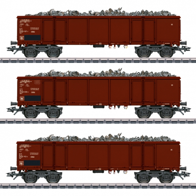3 wagons tombereaux Eaos "chargé ferraille" DB,  Ep V - MARKLIN 46899 - HO 1/87
