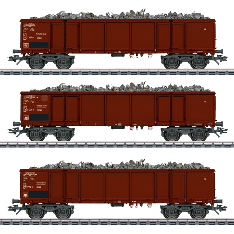 3 wagons tombereaux Eaos "chargé ferraille" DB,  Ep V - MARKLIN 46899 - HO 1/87