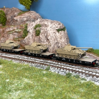 3 wagons SSy porte char "Panzer V" DRB DRG , Ep II - FLEISCHMANN 845606 - N 1/160