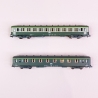 2 voitures DEV AO B8 et B10 "2CL" logo blanc encadré, Sncf, Ep IV - REE NW277 - N 1/160