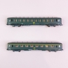 2 voitures DEV AO A8 et B10 "1CL et 2CL" logo encadré jaune, Sncf, Ep IV- REE NW286 - N 1/160