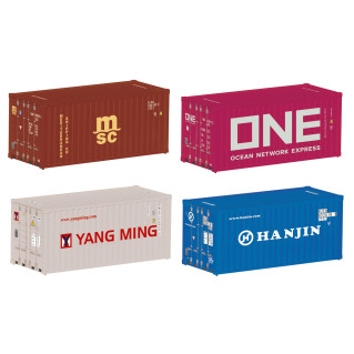 4 conteneurs 20 pieds "MSC / ONE / YANG MING / HANJIN", Ep VI - MARKLIN 76551 - HO 1/87