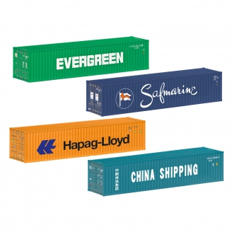 4 conteneurs 40 pieds "Evergreen / Safmarine / Hapag-Lloyd / China Shipping", Ep VI - MARKLIN 76550 - HO 1/87